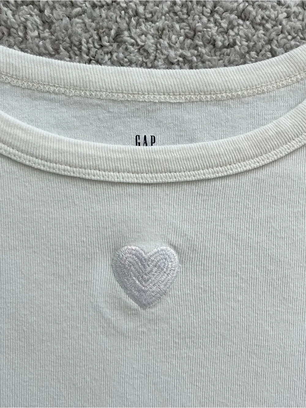 GAP Cotton Cream Long-Sleeve Shirt with Small Heart Accent